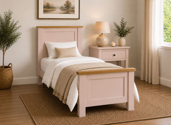 Blakeney Pink Wooden Bed With Oak Tops