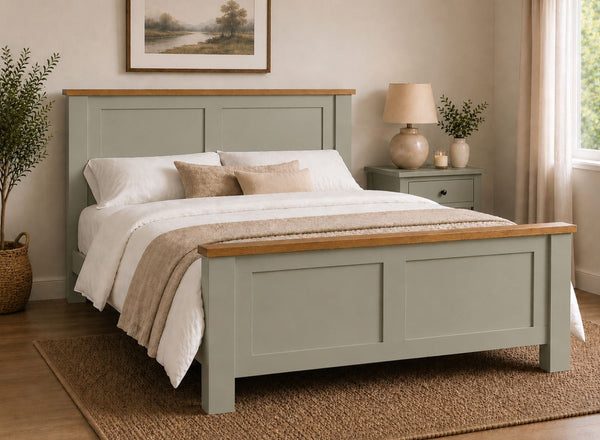 Blakeney Green Wooden Bed with Oak Tops