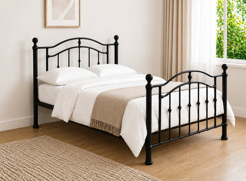 Calham Double Metal Bed Frame in Jet Black with classic spindle design.