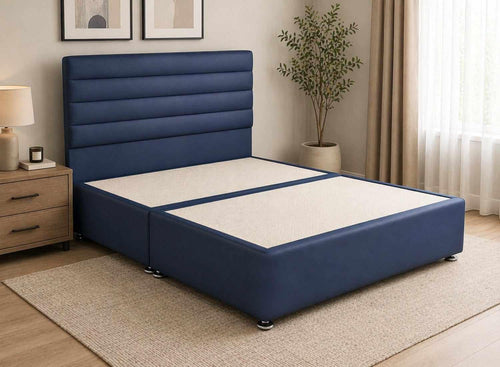 Calla Marine Blue Leather Divan Bed