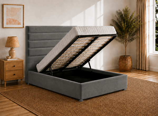 Calla Ottoman in Granite Grey Velvet (Open)