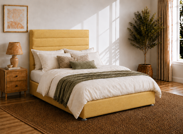 Calla Ottoman in Ochre Yellow Flat Weave