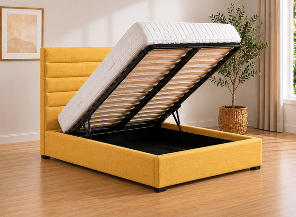 Calla Yellow Ottoman Bed featured in Moda Yellow Ochre Fabric