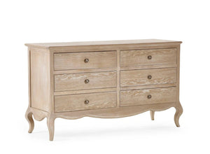Camille 6 Drawer Wide Chest with beautifully crafted feet on white background