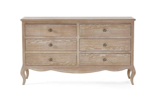 Camille 6 Drawer Wide Chest with beautifully crafted feet front facing on white background
