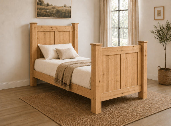 Castleacre Chunky Wooden Bed Frame in Antique Finish, Single Size