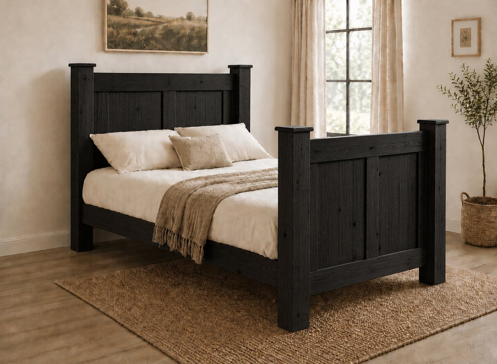 Castleacre Chunky Wooden Bed Frame in Black Ash Finish