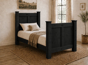 Castleacre Chunky Wooden Bed Frame in Black Ash Finish, Single Size