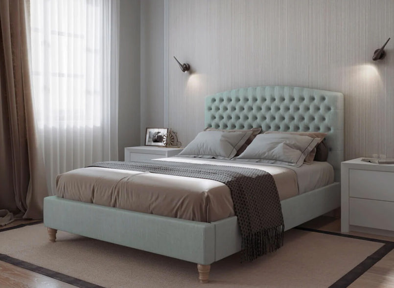 Chesterfield Bed in Natural Flat Weave Aqua