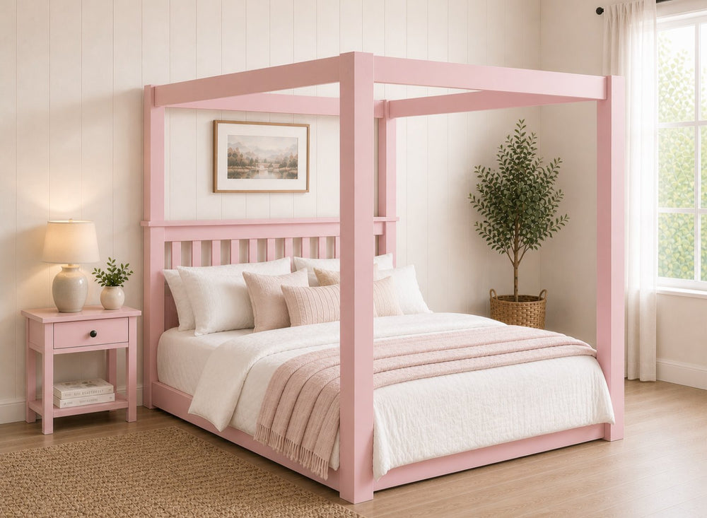 Chesterton Floor Four Poster Bed in Pink Finish