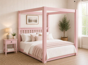 Chesterton Floor Four Poster Bed in Pink Finish