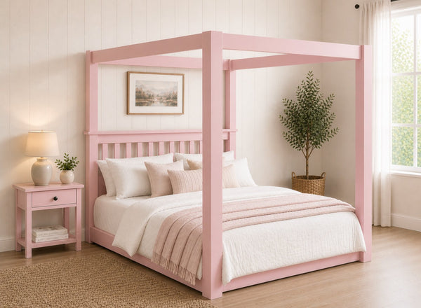 Chesterton Floor Four Poster Bed in Pink Finish