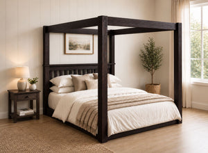 Chesterton Floor Four Poster Bed in Walnut Finish