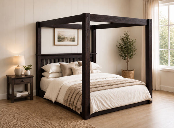 Chesterton Floor Four Poster Bed in Walnut Finish