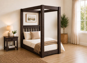 Chesterton Floor Four Poster Bed in Walnut Finish, Single Size