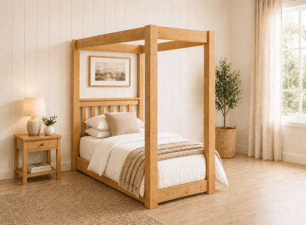 Chesterton Floor Four Poster Bed in Antique Finish, Single Size