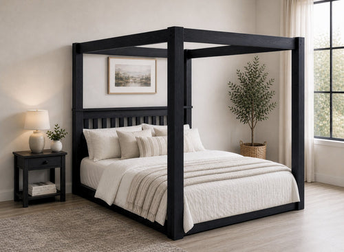 Chesterton Floor Four Poster Bed in Black Ash Finish