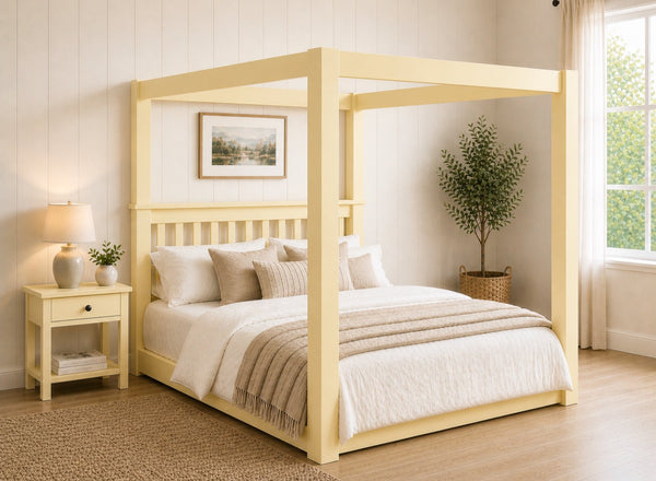 Chesterton Floor Four Poster Bed in Yellow Finish