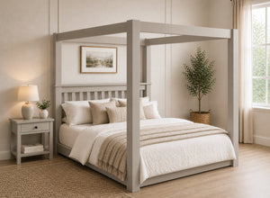 Chesterton Floor Four Poster Bed in Grey Finish