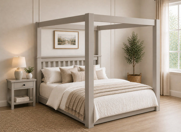 Chesterton Floor Four Poster Bed in Grey Finish