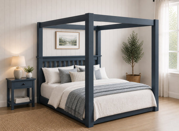Chesterton Floor Four Poster Bed in Blue Finish