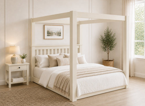 Chesterton Floor Four Poster Bed in Cream Finish