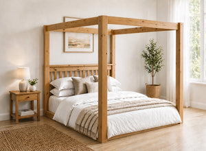 Chesterton Floor Four Poster Bed in Oak Finish