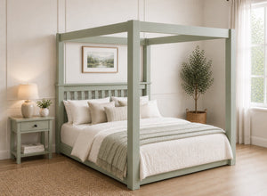 Chesterton Floor Four Poster Bed in Sage Green Finish