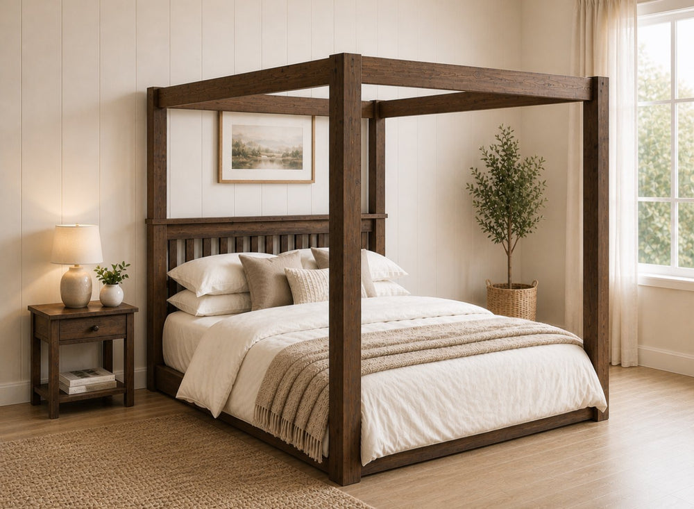 Chesterton Floor Four Poster Bed in Walnut Finish