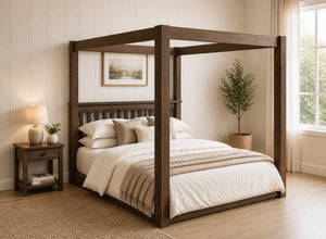 Chesterton Floor Four Poster Bed in Walnut Finish