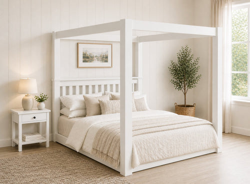 Chesterton Floor Four Poster Bed in White Finish