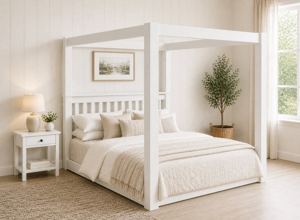 Chesterton Floor Four Poster Bed in White Finish