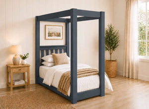 Chesterton Floor Four Poster Bed in Painted Blue Finish, Single Size