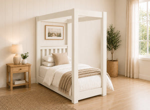 Chesterton Floor Four Poster Bed in Painted Cream Finish, Single Size