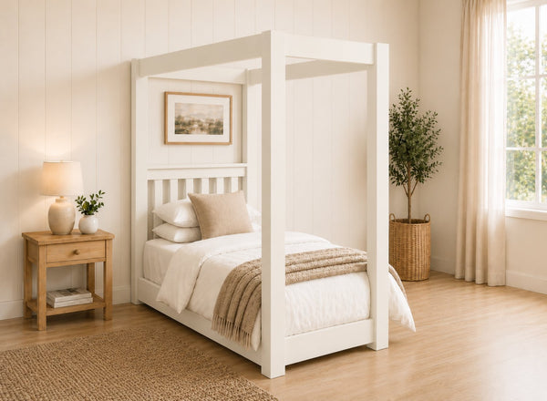 Chesterton Floor Four Poster Bed in Painted Cream Finish, Single Size