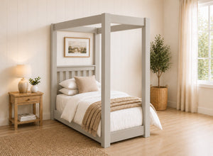 Chesterton Floor Four Poster Bed in Painted Grey Finish, Single Size