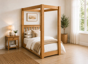 Chesterton Floor Four Poster Bed in Oak Finish, Single Size