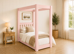 Chesterton Floor Four Poster Bed in Painted Pink Finish, Single Size