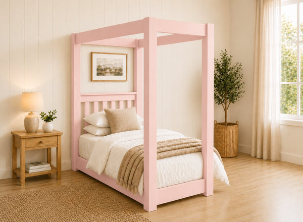 Chesterton Floor Four Poster Bed in Painted Pink Finish, Single Size