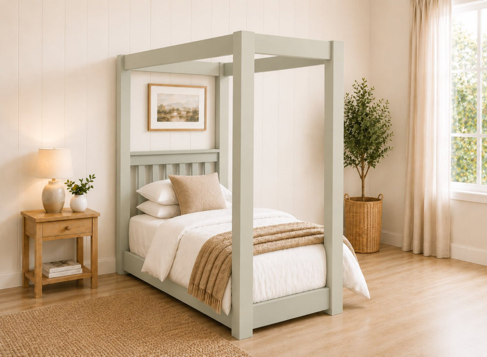 Chesterton Floor Four Poster Bed in Pink Finish