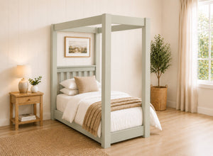 Chesterton Floor Four Poster Bed in Painted Sage Green Finish, Single Size
