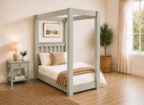 Chesterton Floor Four Poster Bed in Painted Sage Green Finish, Single Size