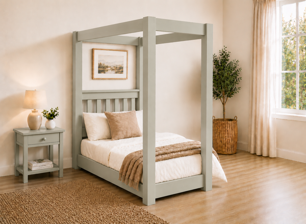 Chesterton Floor Four Poster Bed in Painted Sage Green Finish, Single Size