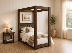 Chesterton Floor Four Poster Bed in Walnut Finish, Single Size