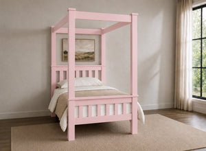 Chesterton Four Poster Bed in Painted Pink Finish, Single Size (High End)