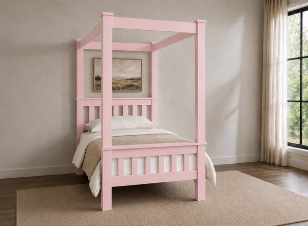 Chesterton Four Poster Bed in Painted Pink Finish, Single Size (High End)