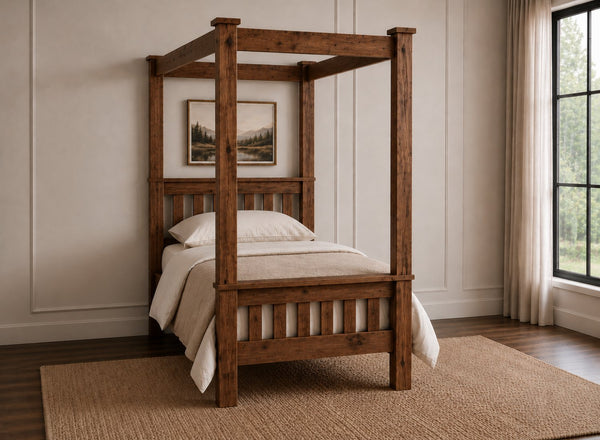 Chesterton Four Poster Bed in Walnut Finish, Single Size (High End)