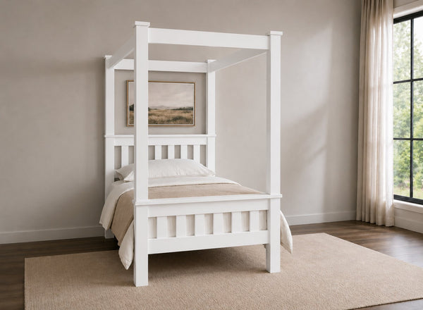 Chesterton Four Poster Bed in Painted White Finish, Single Size (High End)