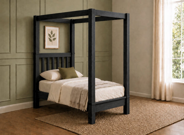 Chesterton Four Poster Bed in Black Ash Finish, Single Size (Low End)