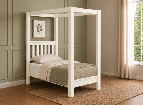 Chesterton Four Poster Bed in Painted Cream Finish, Single Size (Low End)